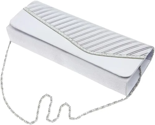 Vista 10 de Elegante bolso de noche plisado de satén y solapa de cristal - Disponible en diferentes