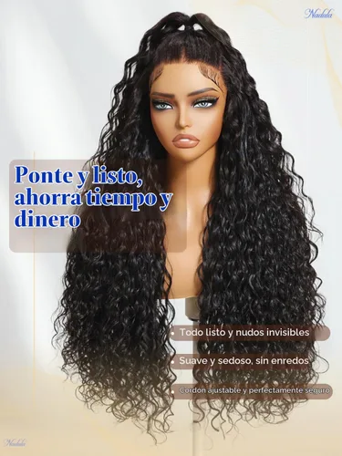 Vista 9 de Nadula Pre Everything - Pelucas de cabello humano ondulado con encaje frontal HD de 13 x 4 pulgadas, sin pegamento, con cordón invisible, mojado