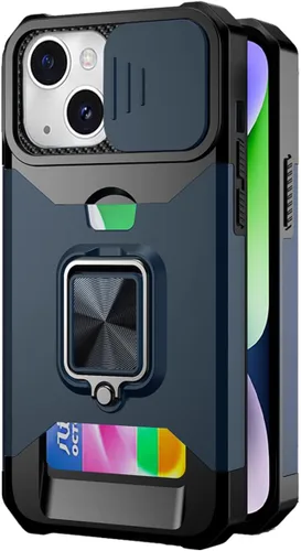 Vista 8 de Funda de teléfono diseñada para iPhone 14 Plus con protector de pantalla, soporte para tarjetas, soporte de soporte, resistente, delgada, a prueba