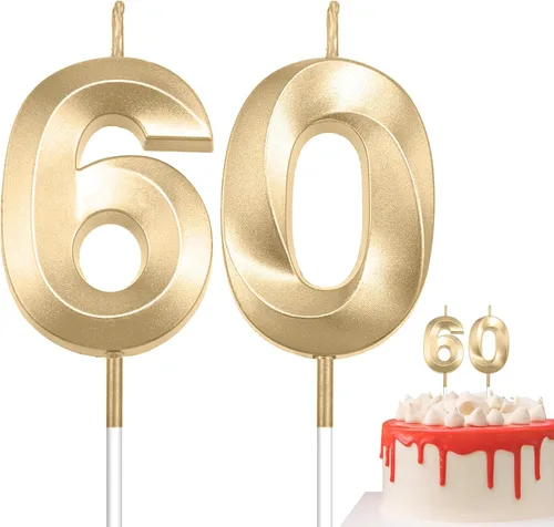Vista 22 de Velas de 10º cumpleaños de oro champán - Velas de 10 números para decoración de pasteles