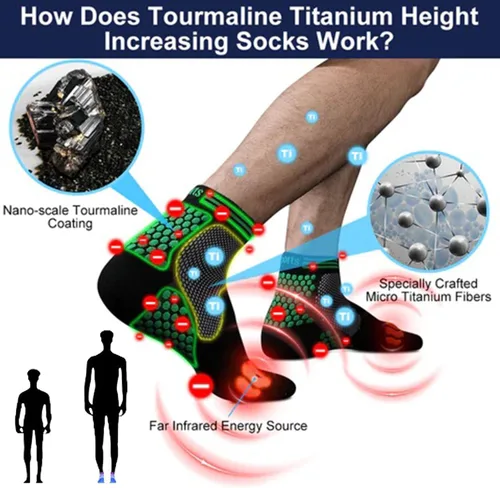 Vista 3 de OLENZA Calcetines de refuerzo de aumento de iones de titanio Schorl infrarrojo lejano, turmalina que adelgaza el calcetín de salud, calcetines