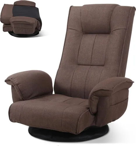 Vista 11 de Linen Fabric Ergonomic Gaming Chair, 6-Position Reclining Sofa Bed with Lumbar Support, Foldable Floor Lounger with Thick Cushion, Armrests & Side