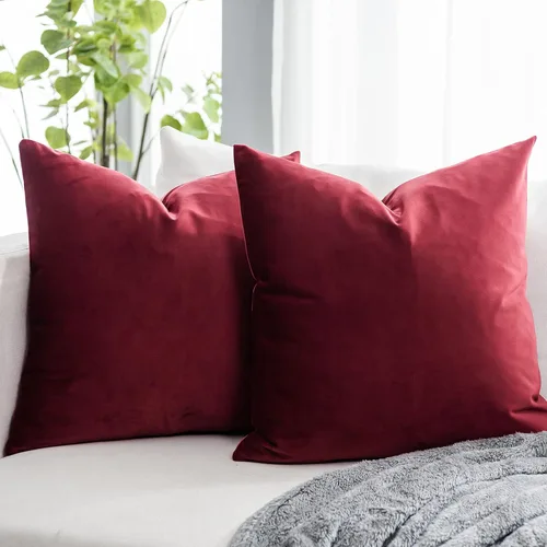 Vista 14 de Juego de 2 fundas de almohada decorativas de terciopelo de 14 x 14 pulgadas con cremallera, fundas de cojín cuadradas suaves y lisas de lujo