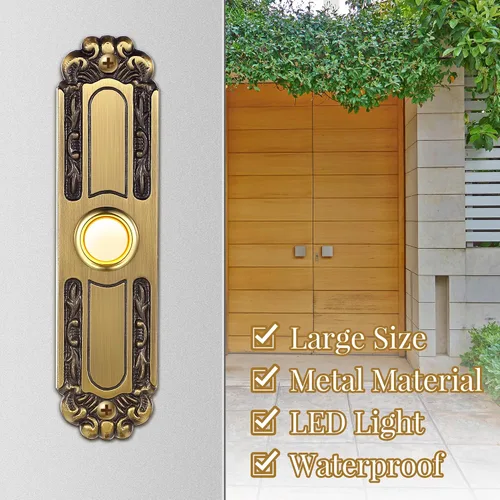Vista 6 de Dreyoo Botón de metal iluminado para timbre, interruptor universal de apertura de puerta de garaje con luz LED compatible con la mayoría de timbres