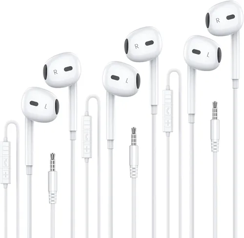 Vista 7 de MOSWAG - Audífonos con cable y con micrófono, auriculares intrauditivos de 3,5 mm con micrófono adecuados para teléfonos inteligentes, computadoras