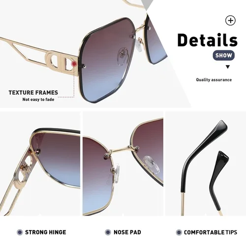 Vista 2 de 100 CLASSIC Elegantes gafas de sol cuadradas de gran tamaño para hombres y mujeres ligeras de metal protección UV400 lente FHD
