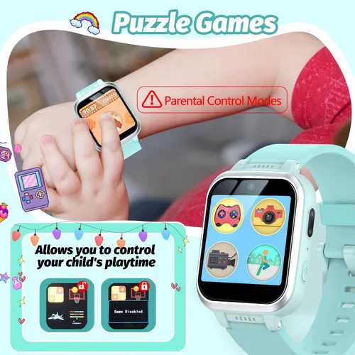 Vista 39 de Reloj inteligente para niños con juegos de rompecabezas, pantalla táctil HD, cámara de video, reproductor de música, podómetro, reloj despertador