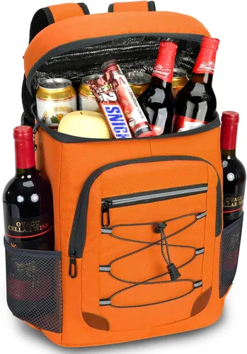 Vista 28 de Backpack Cooler Insulated Leakproof, Soft Cooler Backpack for Beach Beige - Negro - Marrón-01
