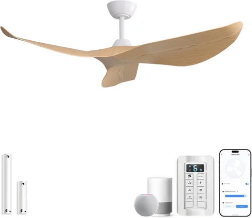 Vista 15 de Sofucor Ventilador de techo sin luz, ventilador de techo moderno de 52 pulgadas con control remoto para interior, granja, dormitorio, sala de estar
