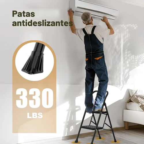 Vista 4 de HBTower Escalera de 2 Escalones, Taburete Escalón para Adultos, Escalera de 2 Escalones Taburete Escalón Plegable con Pedal Ancho Diseño Ergonómico