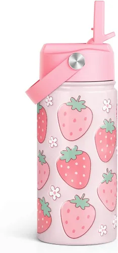 Vista 16 de SANDJEST Botella de Agua para Niños con Tapa de Pajita - 12 Oz Botella de Acero Inoxidable Aislada con Dibujo de Animales para Niños y Niñas - Taza