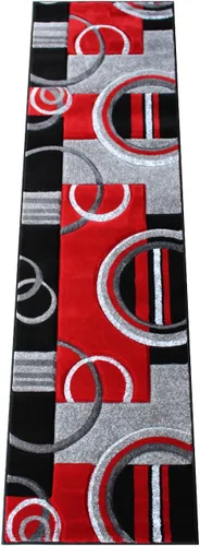 Vista 7 de Masada Rugs, Sophia Collection - Alfombra de área tallada a mano, moderna, contemporánea, rojo, gris, blanco, negro (2 pies x 7 pies 3 pulgadas)