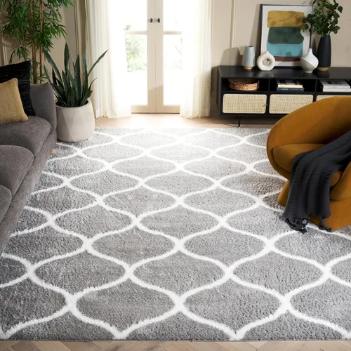 Vista 23 de SAFAVIEH Tahoe Shag Collection - Alfombra para pasillo, 2 x 9 pies, color beige y blanco, diseño de enrejado, no desprende pelusa y de fácil