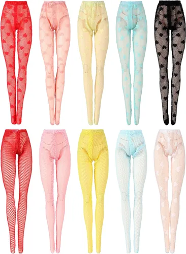 Vista 9 de Sotiff - 10 pares de medias de encaje para muñeca para ropa de muñeca Calcetines largos hechos a mano con patrones huecos de encaje, accesorios
