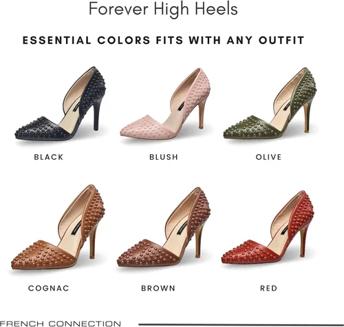 Vista 7 de French Connection Forever - Zapatos de tacón alto para mujer, puntiagudos y cerrados, zapatos de vestir con tachuelas