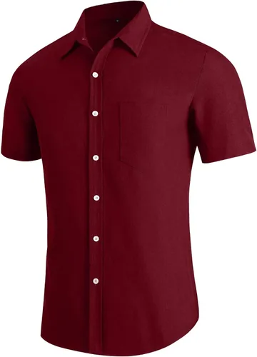 Vista 3 de YTD Men's Casual Linen Button Down Shirt Short Sleeve Beach Shirt