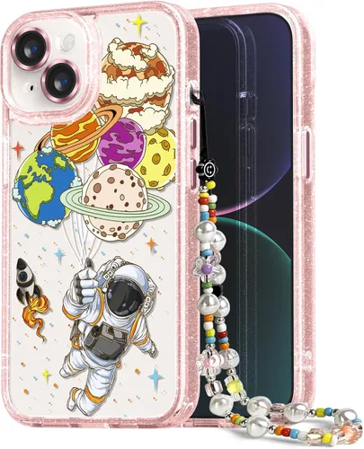 Vista 94 de Compatible para iPhone 13 Funda Bonita Estética - Funda para Teléfono Rosa con Purpurina con Protector de Cámara - Diseño de Cubierta