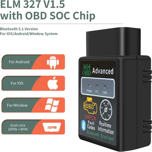 Vista 3 de OBD2 Bluetooth Lector de Códigos de Diagnóstico Inalámbrico OBD II Herramienta de Escaneo Restablecer y Borrar Verificar Luz del Motor del Coche