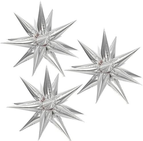 Vista 15 de 3 globos de aluminio con forma de estrella de explosión 3D de 26 pulgadas, globos de aluminio negro con forma de cono de estrella para cumpleaños
