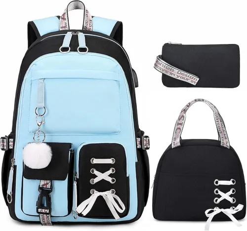 Vista 13 de ACESAK Mochilas para niñas, adolescentes y niños de primaria, secundaria, preparatoria, universidad, mochila escolar para niños estudiantes, Negro