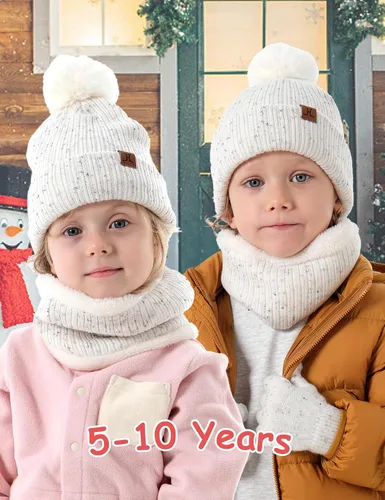 Vista 2 de Toddler Hat Scarf Glove Set 2t-4t Boy Girls Winter Beanie Hat Neck Warmer Mitten Kids Hats And Gloves Ages 4-8 Fleece Lined