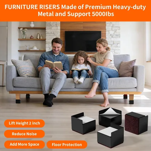 Vista 8 de Elevadores de cama para muebles de 2 pulgadas, paquete de 4 elevadores de muebles de metal resistente, elevadores de patas de escritorio para mesa