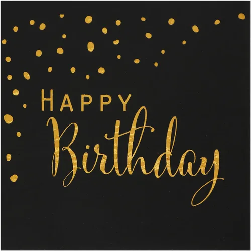 Vista 9 de DYLIVeS Servilletas de feliz cumpleaños, servilletas de papel de aluminio negro y dorado, servilletas de papel desechables para cena, picnic (Negro)