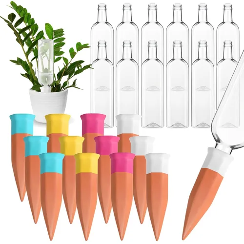Vista 8 de Ziliny Paquete de 4 dispositivos de picos de riego de terracota, picos de riego automático para plantas con botellas de vino de plástico de 25