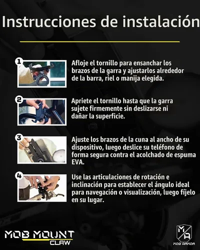 Vista 4 de Mob Armor Pinza de montaje, aluminio de grado aeronáutico, rotación 360, liberación rápida, compatible con iPhone 6 a 14, Samsung Galaxy S3 a Note 7