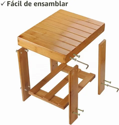 Vista 5 de ASelected Taburete de ducha de madera de 13 pulgadas con estante