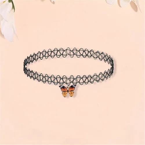 Vista 4 de Gargantilla de tatuaje negro para mujer, collar de mariposa de encaje bohemio hecho a mano, estilo gótico, estilo retro estilo gótico, collar