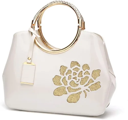 Vista 8 de Bolso de las mujeres, bolso del cuero de la charol, bolso elegante del bordado de la flor del bolso de la manija superior