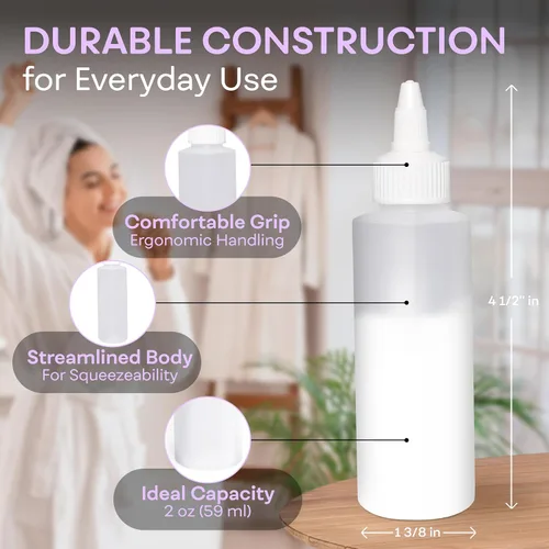 Vista 3 de BRIGHTFROM Botellas aplicadoras con tapa giratoria, botellas de plástico vacías de 2 onzas, recargables, boquilla de apertura/cierre, multiusos