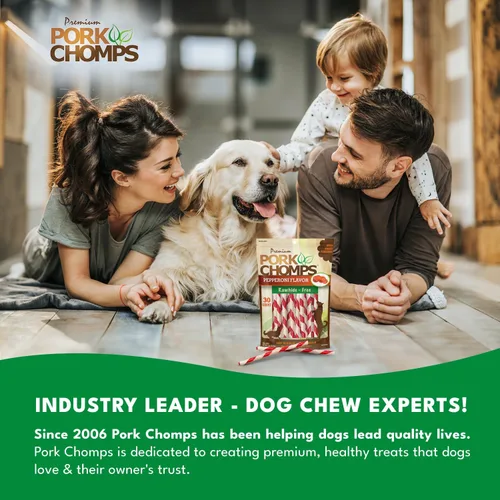 Vista 6 de Pork Chomps Masticables para perros de piel de cerdo al horno, 5 en mini giros, Pepperoni, 30 unidades Horneado con piel de cerdo real: un