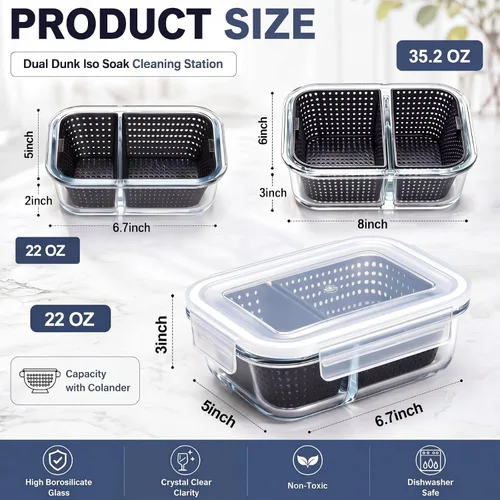 Vista 3 de Iso Soak Container Cleaning Box Station Glass Dual Separate, 6.7" X 5" X 2