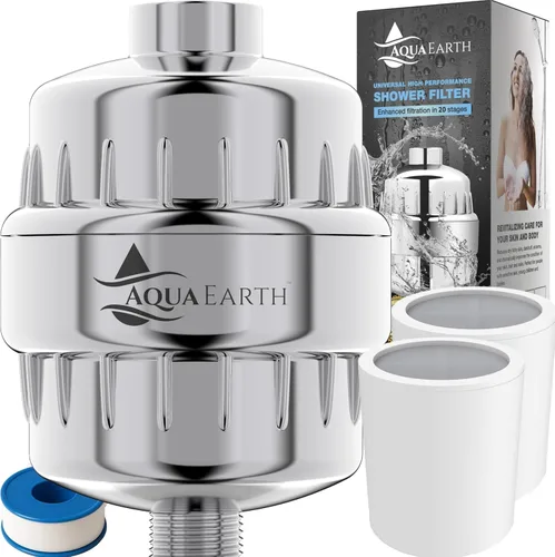 Vista 2 de Aqua Earth Filtro de ducha Paquete de 3 filtros de ducha para agua dura, elimina cloro, fluoruro, sustancias nocivas, orgánicos, otros sedimentos