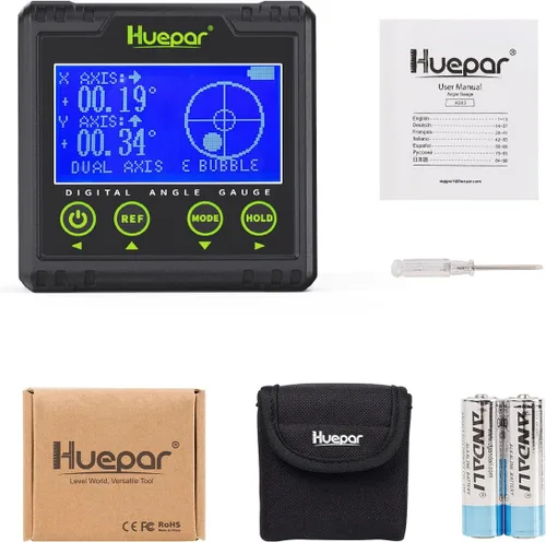 Vista 9 de Huepar Transportador de Medidor de Ángulo Digital, Buscador de Ángulo de Burbuja Electrónico, Caja de Nivel de Doble Eje con Resolución de 0.01°
