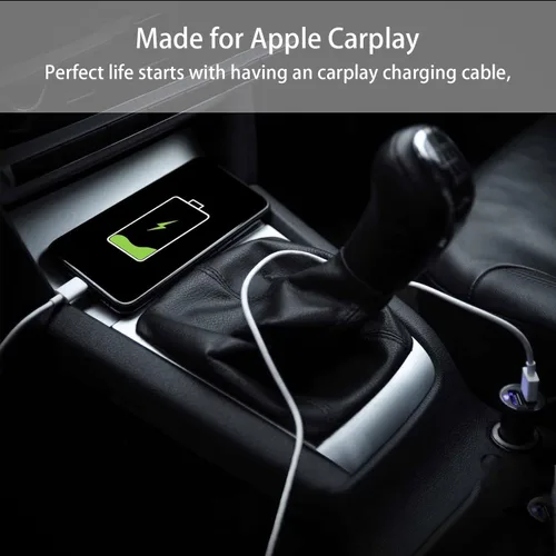 Vista 3 de Cable Lightning corto para iPhone 14/13 CarPlay [certificado MFi] USB A a Lightning Cable de carga de coche para iPhone 14/13/12/11/8/7/SE/XS/XR