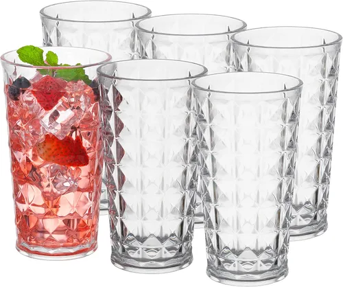 Vista 9 de KLIFA - CUPID- Juego de 6 vasos acrílicos de 16 onzas, sin BPA, apilables, aptos para lavavajillas, transparente