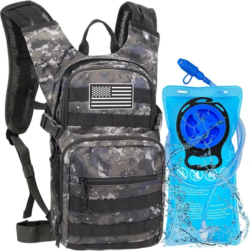 Vista 8 de Mochila táctica de hidratación de 2 litros, bolsa de agua ligera y duradera para senderismo, correr, aventuras al aire libre, correas ajustables