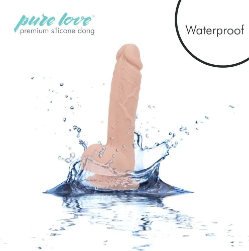 Vista 4 de Pure Love Consolador texturizado del silicón de 7.5 pulgadas con la ventosa, color beige, juguete sexual adulto