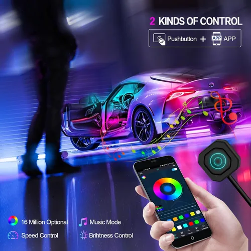 Vista 3 de Luces interiores acrílicas Dreamcolor para automóvil, accesorios para automóvil WEBUPAR 2 en 1, tira de luces LED para automóvil con control