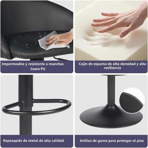 Vista 3 de YOUNIKE Bar Stools Set of 2 Kitchen Bar Chair Counter Height Barstool Black