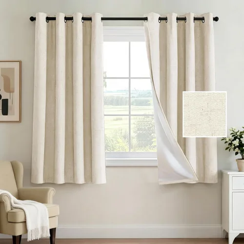Vista 121 de H.VERSAILTEX Cortina 100% opaca para dormitorio, 63 pulgadas de largo, con ojales, cara de lino, bloqueo de luz completa, cortina para sala de Arena