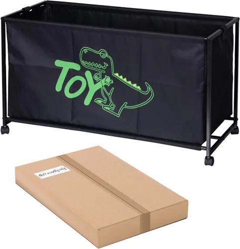 Vista 9 de MISSLO Caja grande de juguetes con ruedas, gran baúl de juguetes para niños, organizador de juguetes, 124L, color negro
