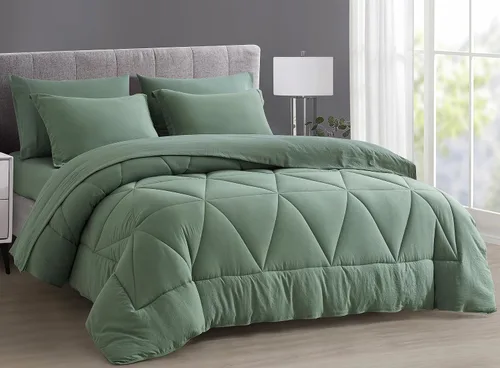 Vista 13 de Chezmoi Collection Jasper - Juego de ropa de cama individual en una bolsa, 5 piezas, acolchado geométrico, suave, lavado, de microfibra de doble