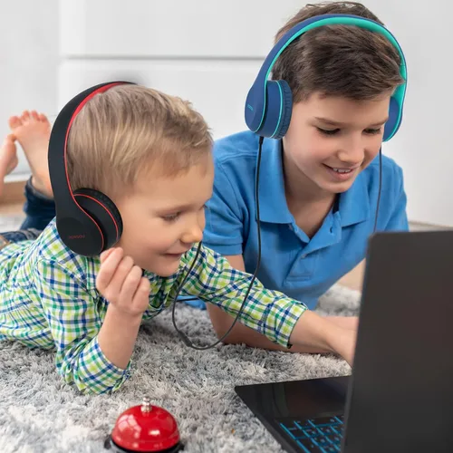 Vista 7 de K5 - Auriculares infantiles con micrófono, limitador de volumen a 85/94 dB, plegables, auriculares estéreo sin enredos, conector de 3,5 mm