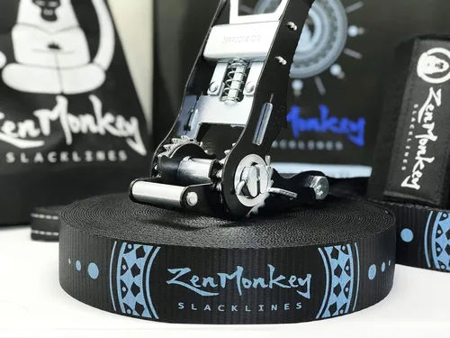 Vista 2 de ZenMonkey Infinity Slackline Kit – 100 pies de largo con trinquete Ergo, protectores de árboles, bolsa de transporte de tela e instrucciones