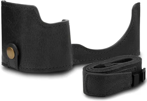 Vista 4 de MegaGear MG1641 Ever Ready - Media funda de cuero genuino para cámara compatible con Sony Alpha A6100, A6400 - Negro