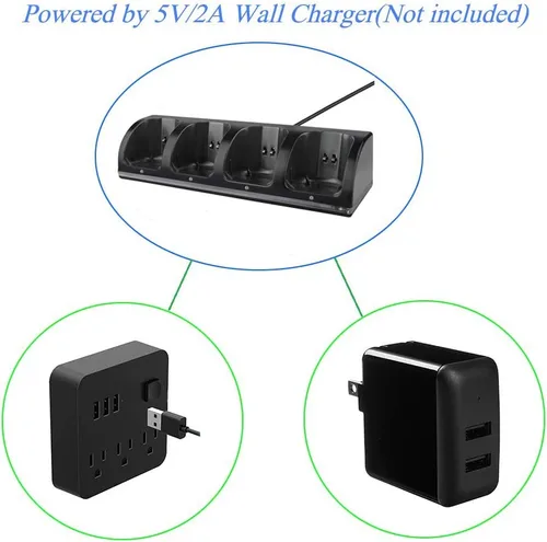 Vista 7 de Wii Charger Dock for WiiWii U Remote Controller, 4 Port Charger Station with 4 Batteries Pack USB Charging Cable LED Indicator -Black